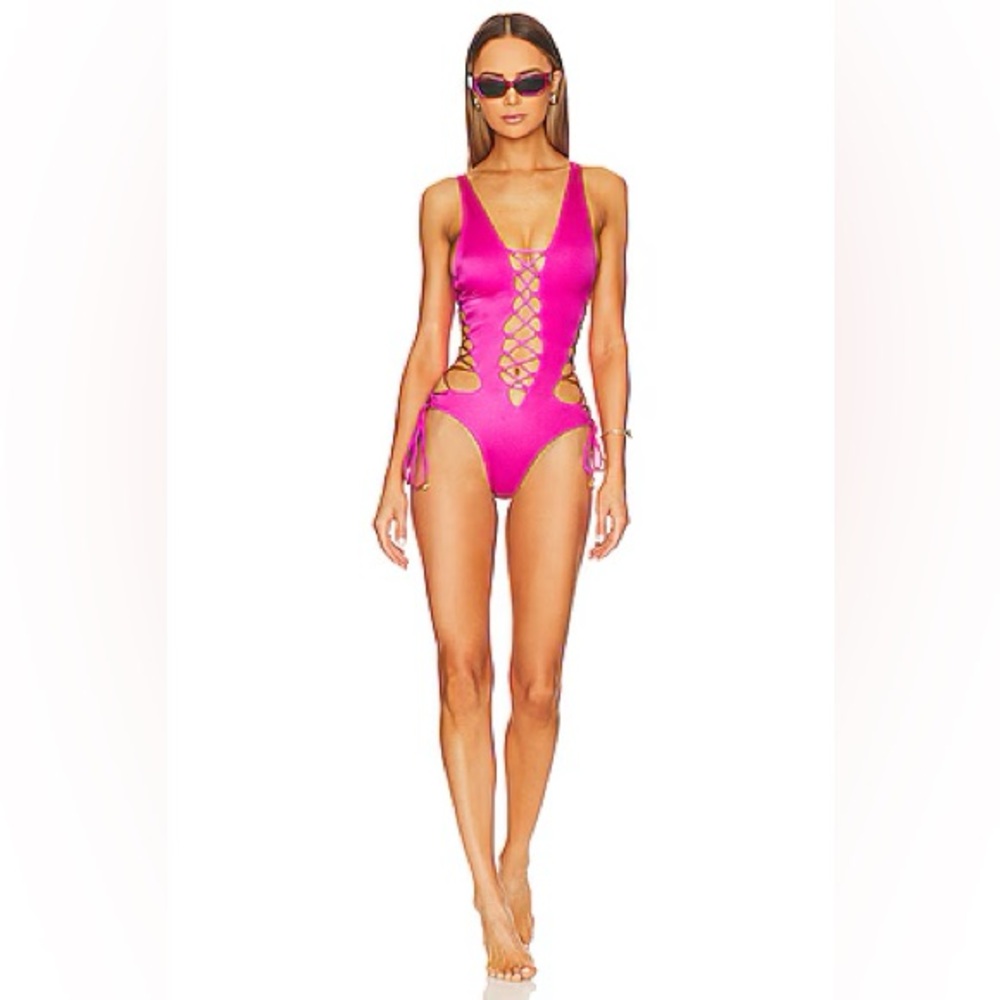Dundas Bo Swimsuit in Fluo Pink | Hot Pink One Piece bathing suit | NWT | Size M